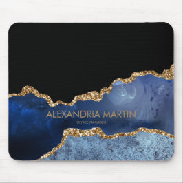 Mousepad Escritório Moderno Azul Marinho Dourado Mármore Br