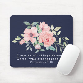Mousepad Escritura Filipenses 4:13  Floral Aquarela Azul-Ma