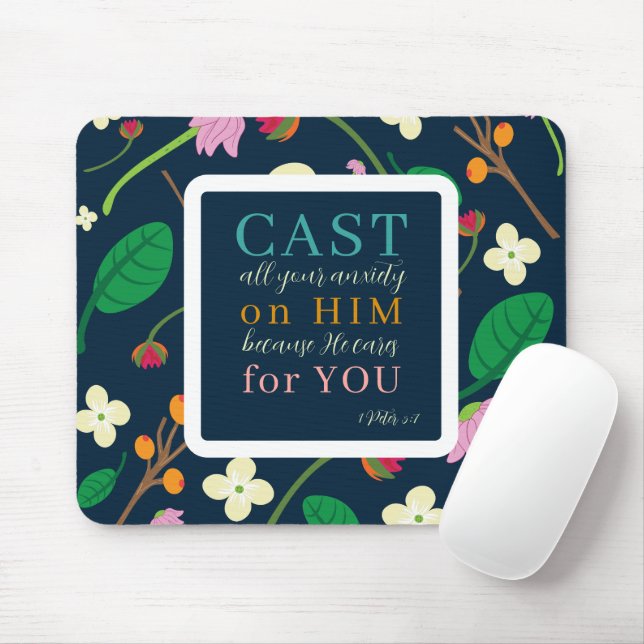 Mousepad Escritura Floral 1 Peter 5:7 (Com mouse)