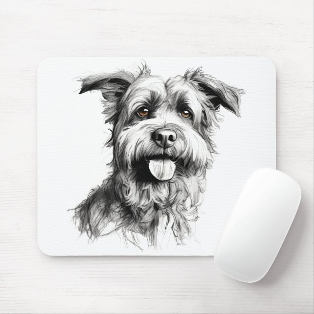 Mousepad Escruffy Terrier Retrato Sketch (Com mouse)