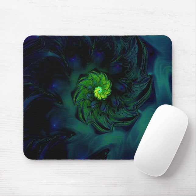 Mousepad Escuridão | Arte Fractal Azul e Verde (Com mouse)