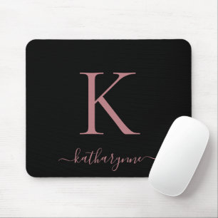Mousepad Escuro de Monograma Dourado Elegante Moderno