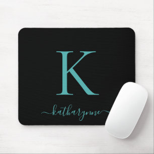Mousepad Escuro do Monograma do Teal Elegante Moderno