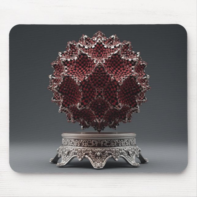 Mousepad Esfera de Mandelbrot Vermelha e Preta em um Pedest (Frente)