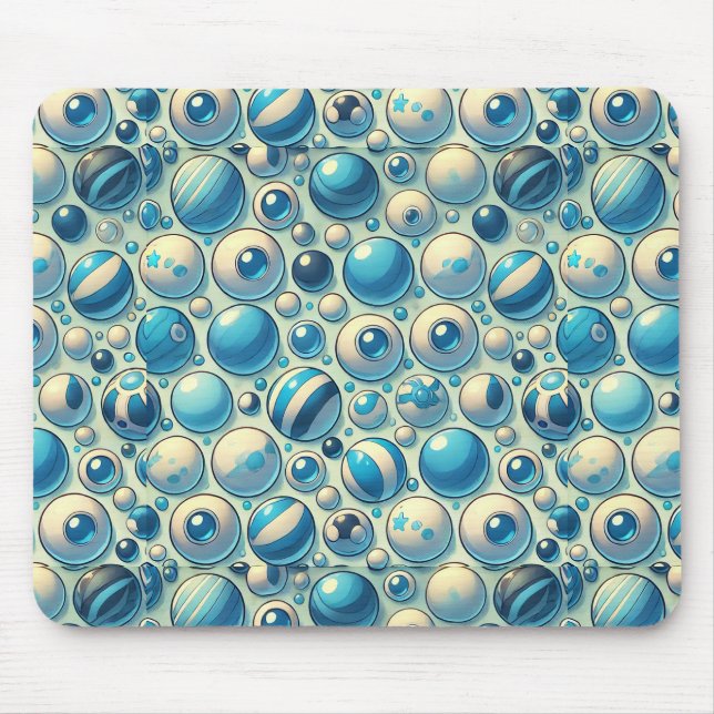 Mousepad Esferas Decorativas Vibrantes Azuis e Brancas (Frente)