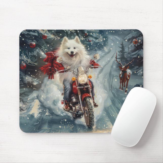 Mousepad Eskimo Americano Cão Andando na Motocicleta (Com mouse)