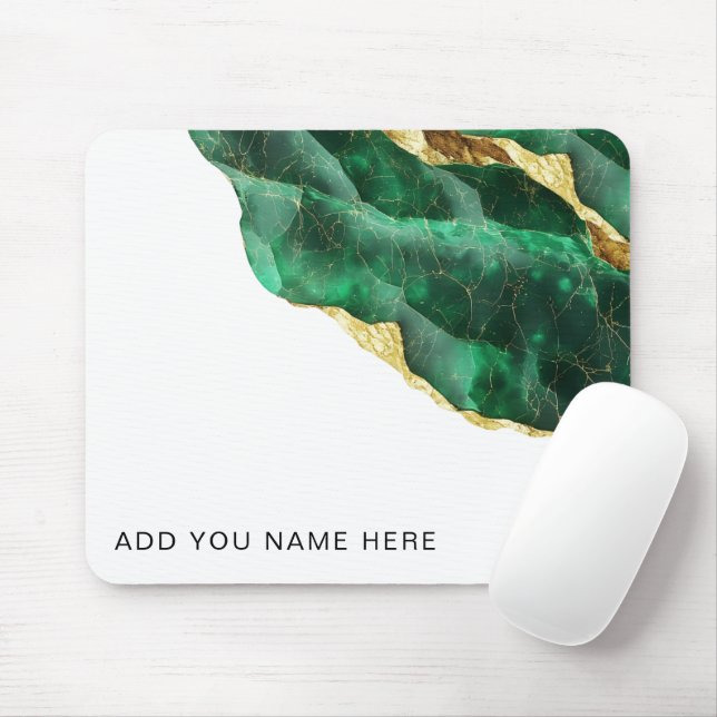 Mousepad Esmeralda Dourada Adicione Seu Texto Personalizado (Com mouse)