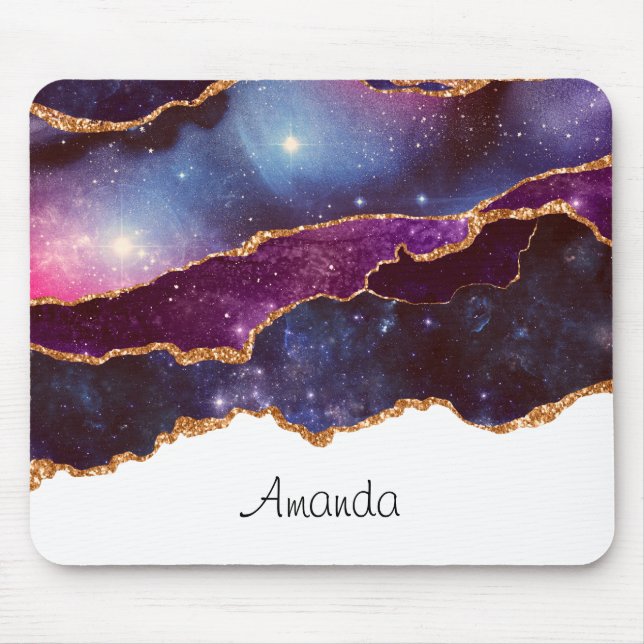 Mousepad Espaço Azul e Roxo e Estrelas com Faixa Dourada (Frente)