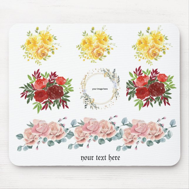 Mousepad espaço reservado personalizável floral de rosas pa (Frente)
