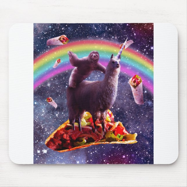 Mousepad Espaço Sloth Riding Llama Unicorn - Taco & Burrito (Frente)