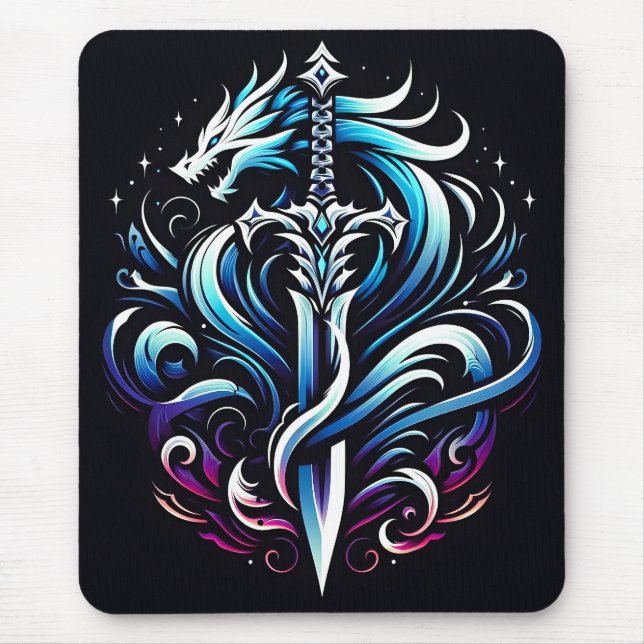 Mousepad Espada de Dragão Místico Guerreiro Fantasia Chama (Frente)