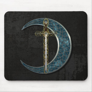 Mousepad Espada e lua celtas com parede do Grunge