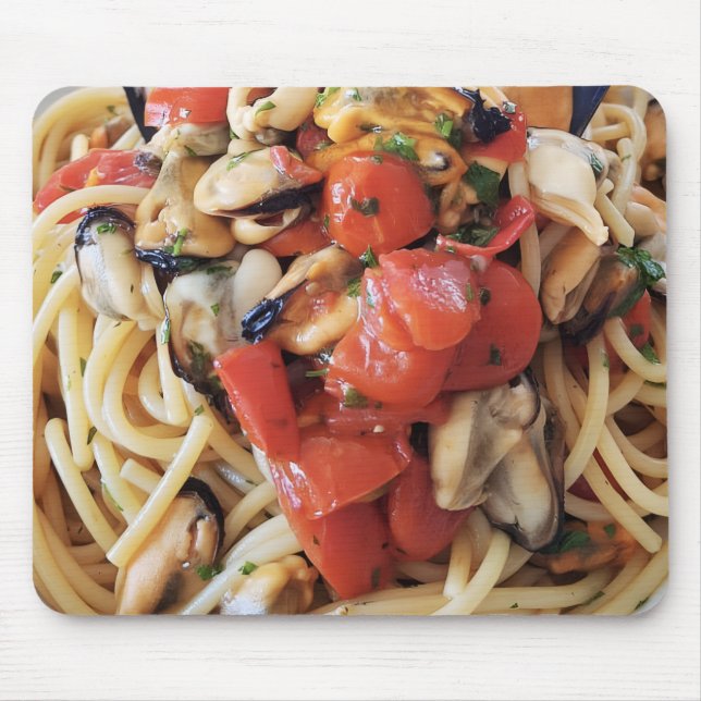 Mousepad Espaguete com Mouse de Comida de tomate de mexilhã (Frente)