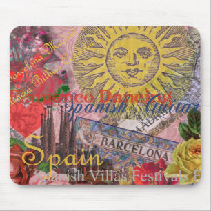 Mousepad Espanha Vintage Sol Viagem Colagem Retro Europa