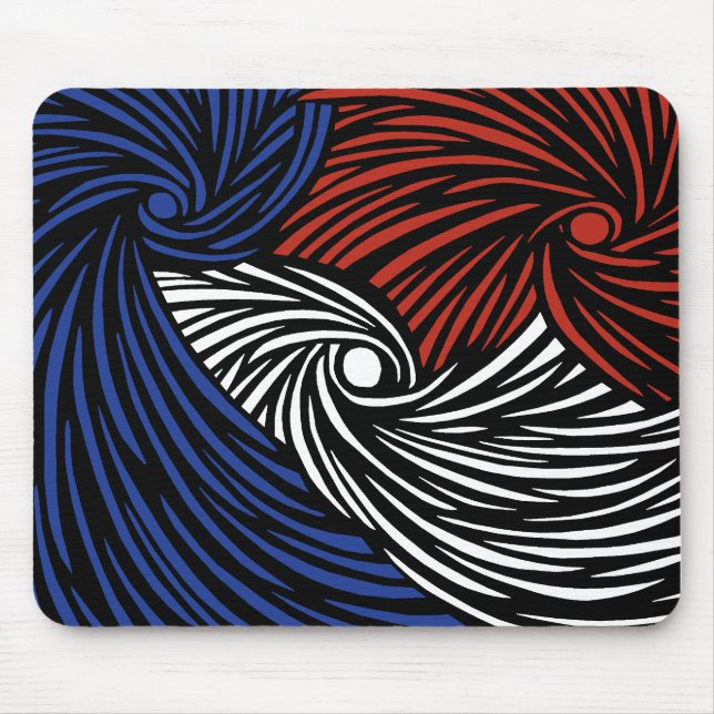 Mousepad Espirais abstrato - Azul, Branco e Vermelho (Frente)