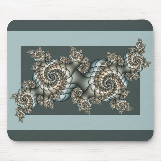 Mousepad Espirais de Arte Fractal Azul-abstrato Beige (Frente)