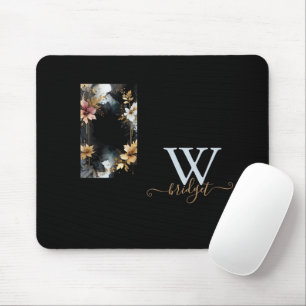 Mousepad espiral de mármore floral de luxo preto e ouro