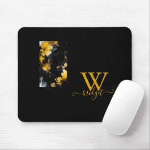 Mousepad espiral de mármore floral de luxo preto e ouro