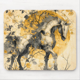 Mousepad Espírito Botânico Vintage Cavalos Brancos Flores V