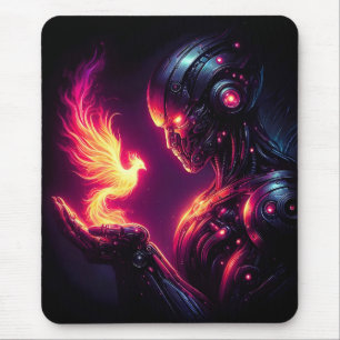 Mousepad Espírito de Fogo Fênix Robô Futurista Cibernético
