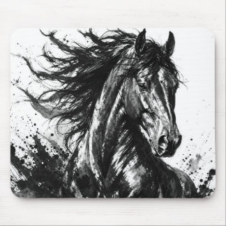 Mousepad Espírito Selvagem em Tinta | Arte de Cavalo Preto