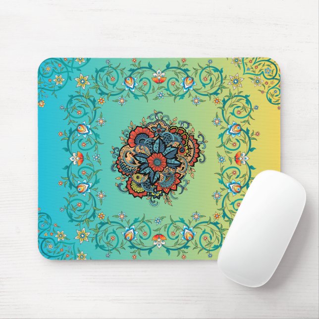 Mousepad Esplendor Infinito - Design Floral Verde Mehndi (Com mouse)