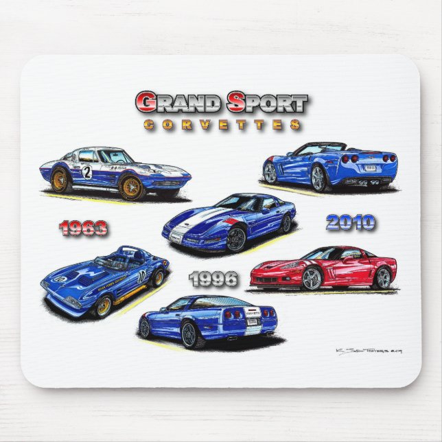 Mousepad Esporte grande Corvetas 1963, 1996, 2010 (Frente)