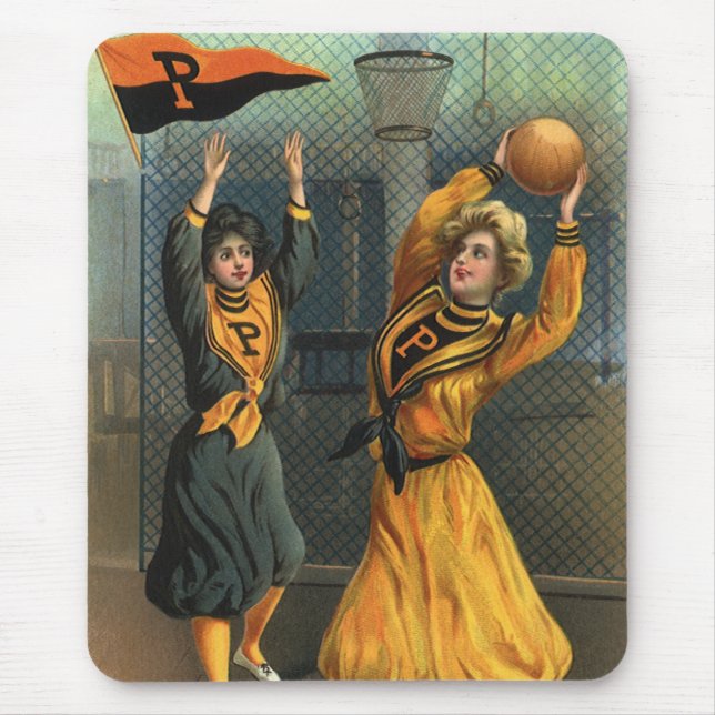Mousepad Esportes Antigos, Equipe de Basquetebol Feminino e (Frente)