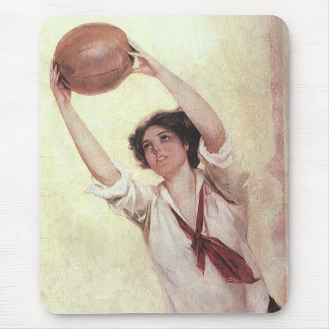 Mousepad Esportes Antigos, Jogadora de Basquete com Bola (Frente)