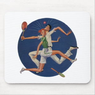 Mousepad Esportes Antigos, Tenistas Colidem com Raquetes