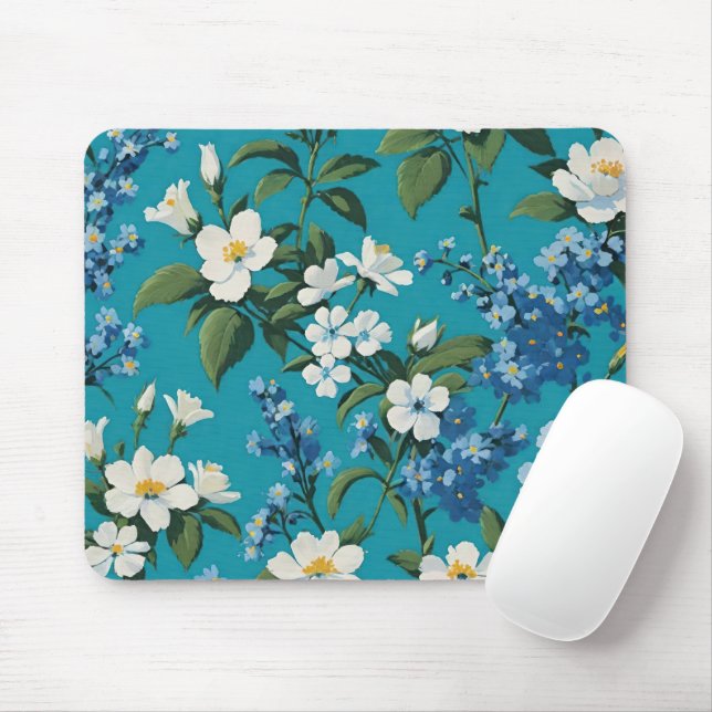 Mousepad Esquece-me de "nots" e "Little White Flowers Teal" (Com mouse)