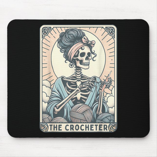 Mousepad Esqueleto A Mãe Crocheteira Carta de Tarot Tricote (Frente)