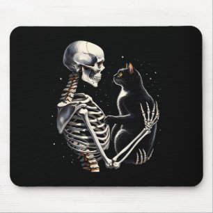Mousepad Esqueleto Brincando Com Um Gato Gráfico Crânio Gat