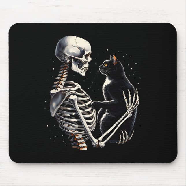 Mousepad Esqueleto Brincando Com Um Gato Gráfico Crânio Gat (Frente)