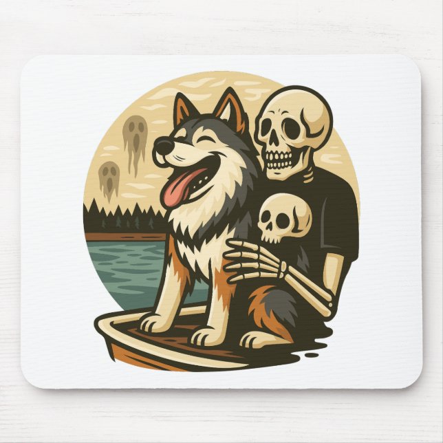 Mousepad Esqueleto com Cachorro no Horror Art do Lago Assom (Frente)