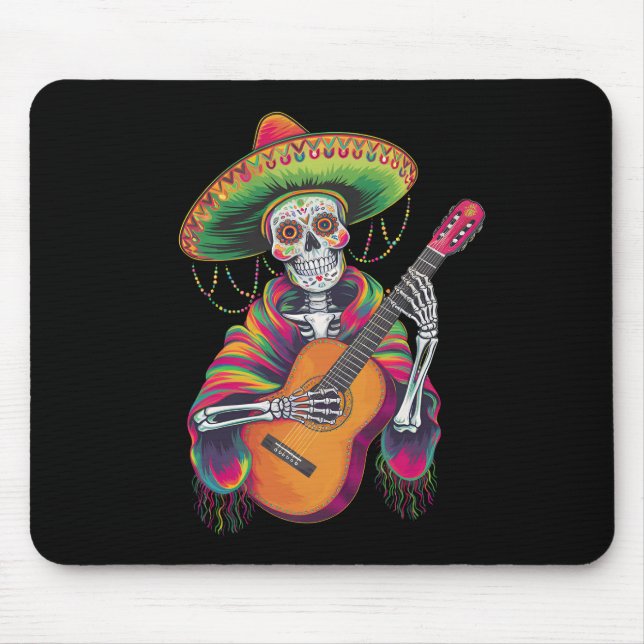 Mousepad Esqueleto Crânio Guitarra De Cinco De Mayo Fiesta (Frente)
