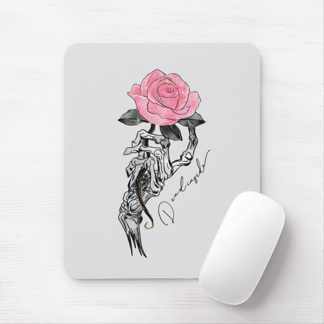 Mousepad Esqueleto Da Mão Do gótico Com Rosa Rosa Rosa | DE (Com mouse)