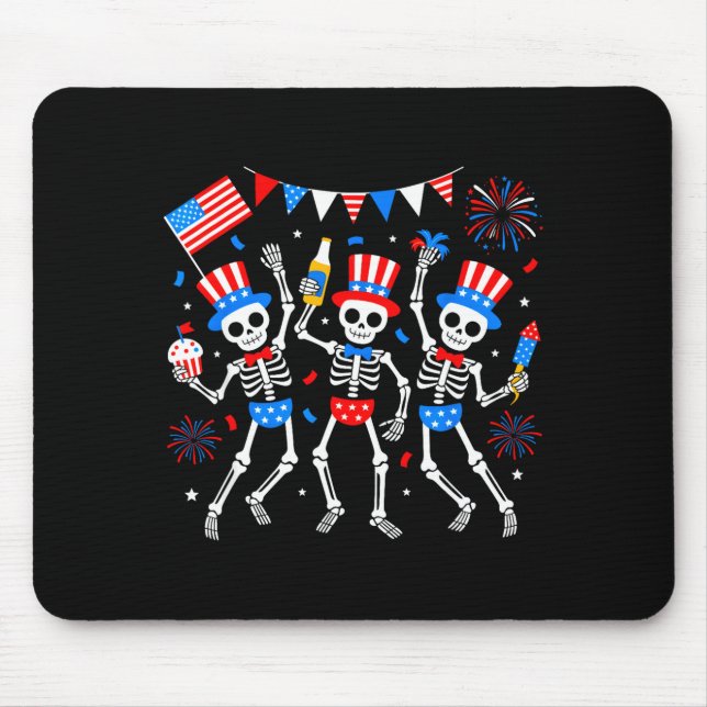 Mousepad Esqueleto dançante 4 de julho merica EUA americano (Frente)