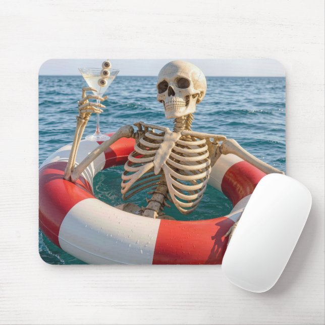 Mousepad Esqueleto de Halloween Flutuando em um Colete Salv (Com mouse)