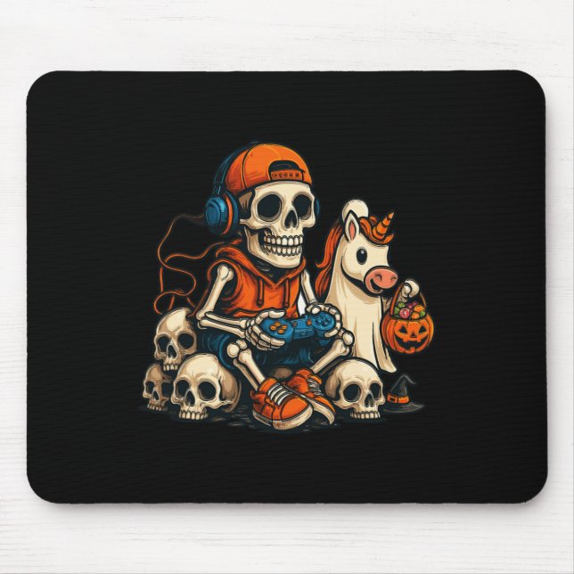 Mousepad Esqueleto de Halloween Gamer Vídeo Jogos Fantasma  (Frente)
