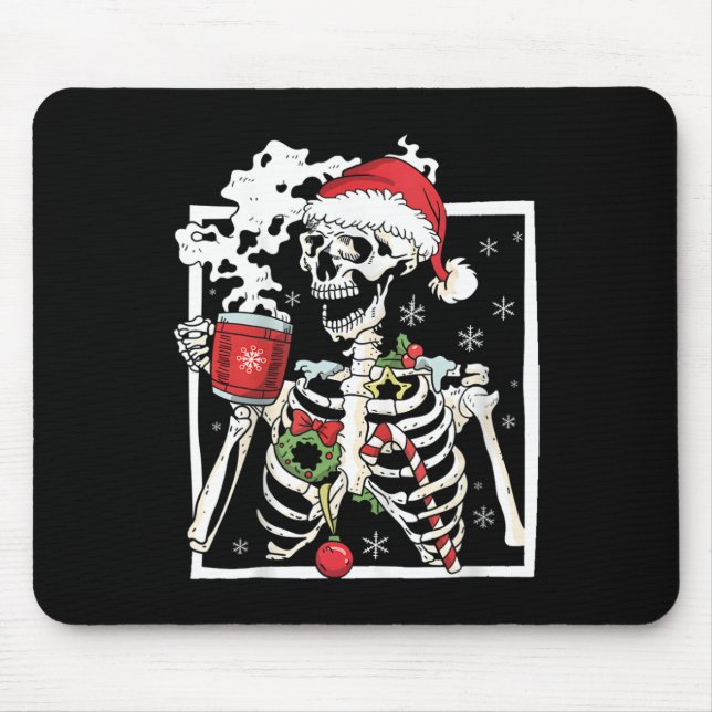 Mousepad Esqueleto De Natal Com Bebendo Crânio Sorridente C (Frente)