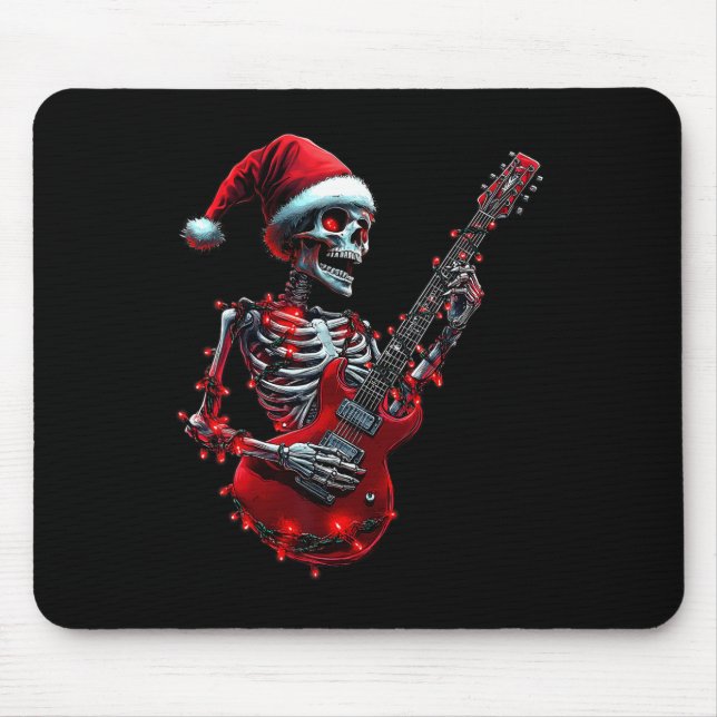 Mousepad Esqueleto de Natal Tocando Violão Rock And R (Frente)