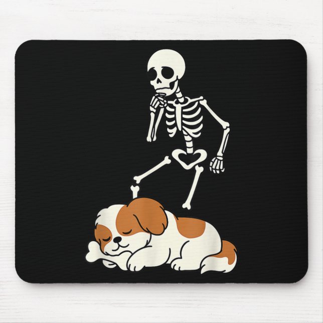 Mousepad Esqueleto de Skeleton de Cachorro Perseguindo Shih (Frente)