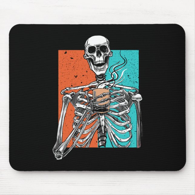 Mousepad Esqueleto do Dia de as Bruxas engraçado do café do (Frente)