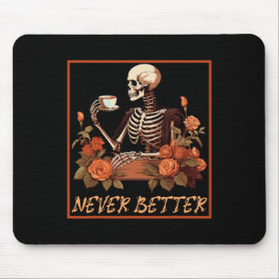 Mousepad Esqueleto Engraçado Com Café E Flores