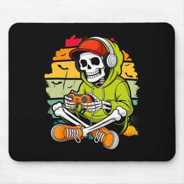 Mousepad Esqueleto Gamer Fantasia Preguiçosa de Halloween L (Frente)