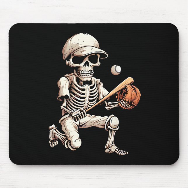 Mousepad Esqueleto Jogando Baseball Halloween Skull Lover (Frente)