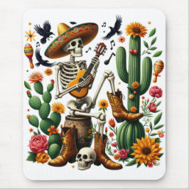 Mousepad Esqueleto mexicano tocando violão entre cactos