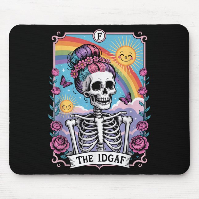 Mousepad Esqueleto Sarcástico O Não Me Importo Carta de Tar (Frente)