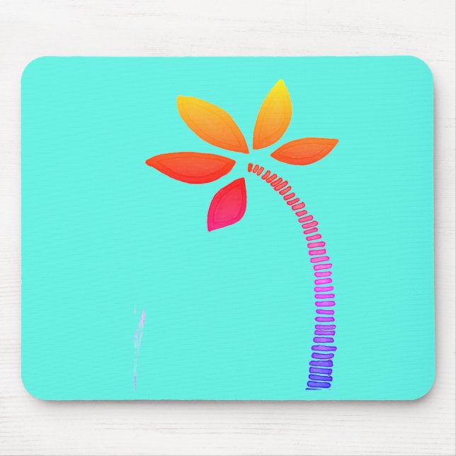 Mousepad Esquema da palmeira-arco-íris com fundo azul (Frente)